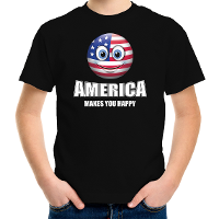 America makes you happy landen t shirt Amerika zwart voor kinderen met Emoticon