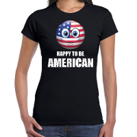 Amerika emoticon Happy to be American landen t shirt zwart dames