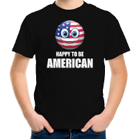 Amerika Emoticon Happy to be American landen t shirt zwart kinderen