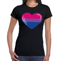 Bi hart gay pride t shirt zwart voor dames