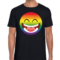 Big emoticon/emoticon regenboog gaypride t shirt zwart heren