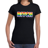 Bitch gay pride t shirt zwart voor dames