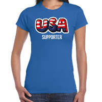 Blauw t shirt usa / Amerika supporter EK/ WK voor dames