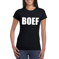 Boef tekst t shirt zwart dames