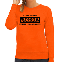 Boeven verkleed sweater   isolation cel   oranje   dames   Boevenpak/ kostuum   Verkleedkleding