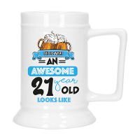 Cadeau Bierpul voor 21 jaar   blauw   grappige leeftijd bierpul   keramiek   530 ml