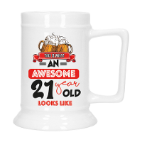 Cadeau Bierpul voor 21 jaar   rood   grappige leeftijd bierpul   keramiek   530 ml