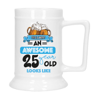 Cadeau Bierpul voor 25 jaar   blauw   grappige leeftijd bierpul   keramiek   530 ml
