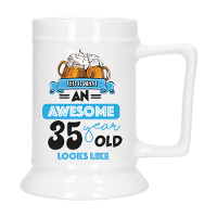 Cadeau Bierpul voor 35 jaar   blauw   grappige leeftijd bierpul   keramiek   530 ml