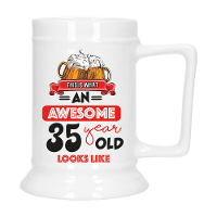 Cadeau Bierpul voor 35 jaar   rood   grappige leeftijd bierpul   keramiek   530 ml