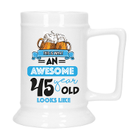 Cadeau Bierpul voor 45 jaar   blauw   grappige leeftijd bierpul   keramiek   530 ml
