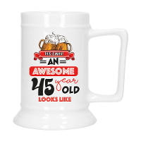 Cadeau Bierpul voor 45 jaar   rood   grappige leeftijd bierpul   keramiek   530 ml