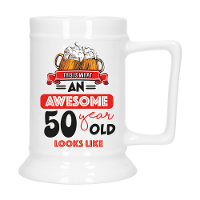 Cadeau Bierpul voor 50 jaar   rood   grappige leeftijd bierpul   keramiek   530 ml   Abraham