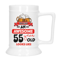 Cadeau Bierpul voor 55 jaar   rood   grappige leeftijd bierpul   keramiek   530 ml