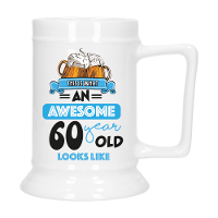 Cadeau Bierpul voor 60 jaar   blauw   grappige leeftijd bierpul   keramiek   530 ml