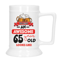 Cadeau Bierpul voor 65 jaar   rood   grappige leeftijd bierpul   keramiek   530 ml