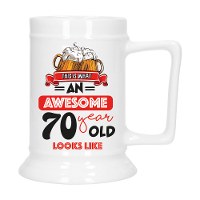 Cadeau Bierpul voor 70 jaar   rood   grappige leeftijd bierpul   keramiek   530 ml