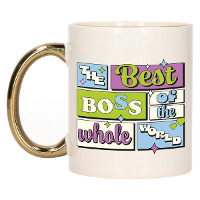 Cadeau koffie/thee mok   de beste baas   van de wereld   goud   300 ml   keramiek