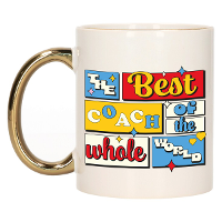 Cadeau koffie/thee mok   de beste coach/trainer   van de wereld   goud   300 ml   keramiek