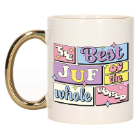 Cadeau koffie/thee mok   de beste juf   van de wereld   goud   300 ml   keramiek