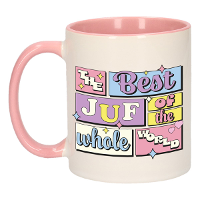 Cadeau koffie/thee mok   de beste juf   van de wereld   roze   300 ml   keramiek
