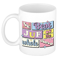 Cadeau koffie/thee mok   de beste juf   van de wereld   wit   300 ml   keramiek