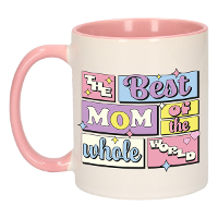 Cadeau koffie/thee mok   de beste mam   van de wereld   roze   300 ml   keramiek