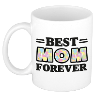 Cadeau koffie/thee mok   de beste mama voor altijd   hartjes   pastel   300 ml   keramiek
