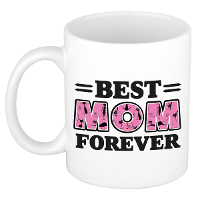 Cadeau koffie/thee mok   de beste mama voor altijd   poesjes   roze   300 ml   keramiek