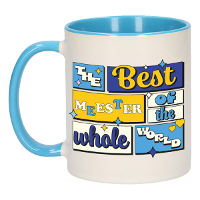 Cadeau koffie/thee mok   de beste meester   van de wereld   blauw   300 ml   keramiek