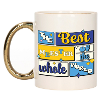 Cadeau koffie/thee mok   de beste meester   van de wereld   goud   300 ml   keramiek