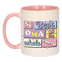 Cadeau koffie/thee mok   de beste oma   van de wereld   roze   300 ml   keramiek
