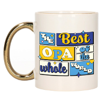 Cadeau koffie/thee mok   de beste opa   van de wereld   goud   300 ml   keramiek
