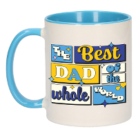 Cadeau koffie/thee mok   de beste pap   van de wereld   blauw   300 ml   keramiek
