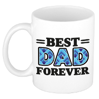 Cadeau koffie/thee mok   de beste papa voor altijd   vierkantjes   blauw   300 ml   keramiek