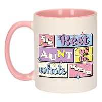 Cadeau koffie/thee mok   de beste tante   van de wereld   roze   300 ml   keramiek