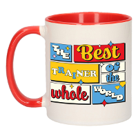 Cadeau koffie/thee mok   de beste trainer/coach   van de wereld   rood   300 ml   keramiek
