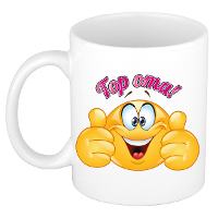 Cadeau koffie/thee mok   duim omhoog smiley   top oma   roze   300 ml   keramiek