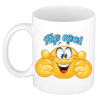 Cadeau koffie/thee mok   duim omhoog smiley   top opa   blauw   300 ml   keramiek