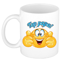 Cadeau koffie/thee mok   duim omhoog smiley   top papa   blauw   300 ml   keramiek   Vaderdag