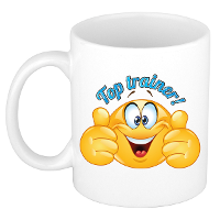 Cadeau koffie/thee mok   duim omhoog smiley   top trainer/coach   blauw   300 ml   keramiek