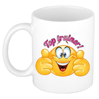 Cadeau koffie/thee mok   duim omhoog smiley   top trainer/coach   roze   300 ml   keramiek