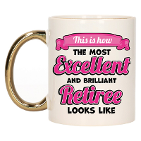 Cadeau koffie/thee mok   excellent gepensioneerde   goud/roze   keramiek   300 ml