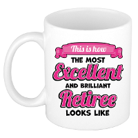 Cadeau koffie/thee mok   excellent gepensioneerde   wit   keramiek   300 ml
