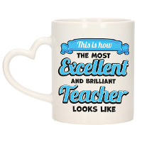 Cadeau koffie/thee mok   excellent leraar/mentor   blauw   keramiek   300 ml