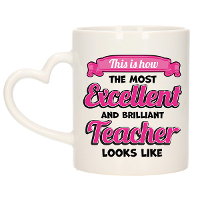 Cadeau koffie/thee mok   excellent leraar/mentor   roze   keramiek   300 ml