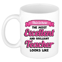 Cadeau koffie/thee mok   excellent leraar/mentor   wit   keramiek   300 ml