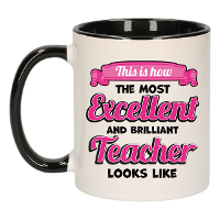 Cadeau koffie/thee mok   excellent leraar/mentor   zwart   keramiek   300 ml