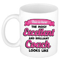 Cadeau koffie/thee mok   excellent trainer/coach   wit   keramiek   300 ml