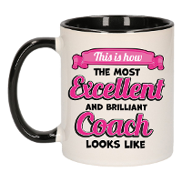 Cadeau koffie/thee mok   excellent trainer/coach   zwart   keramiek   300 ml
